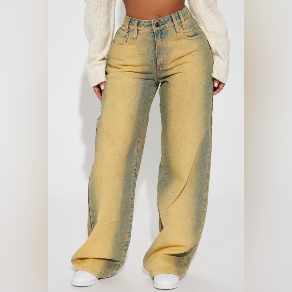 NWT Morning Glow Tinted Baggy 100% Cotton Jeans Yellow